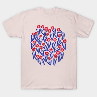 Cute minimalist ditsy flowers in pink, red and blue T-Shirt
